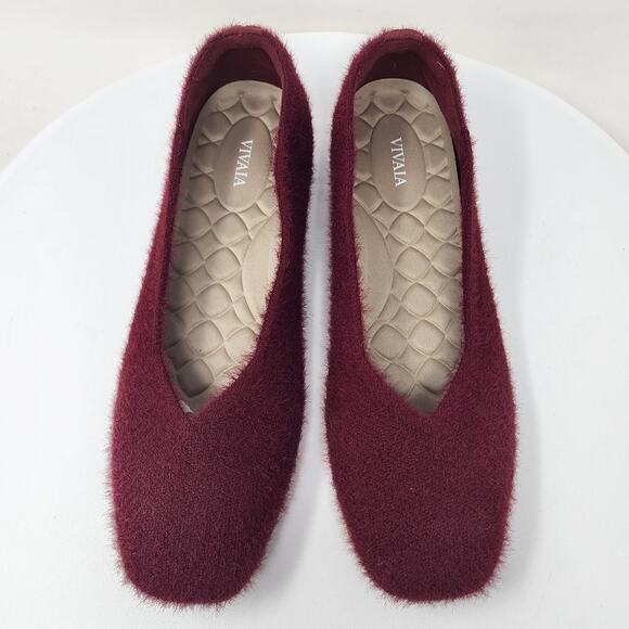Vivaia Margot 2.0 Flats Size EU43/US11 Bordeaux Maroon Square-Toe Faux Mink - Picture 3 of 15